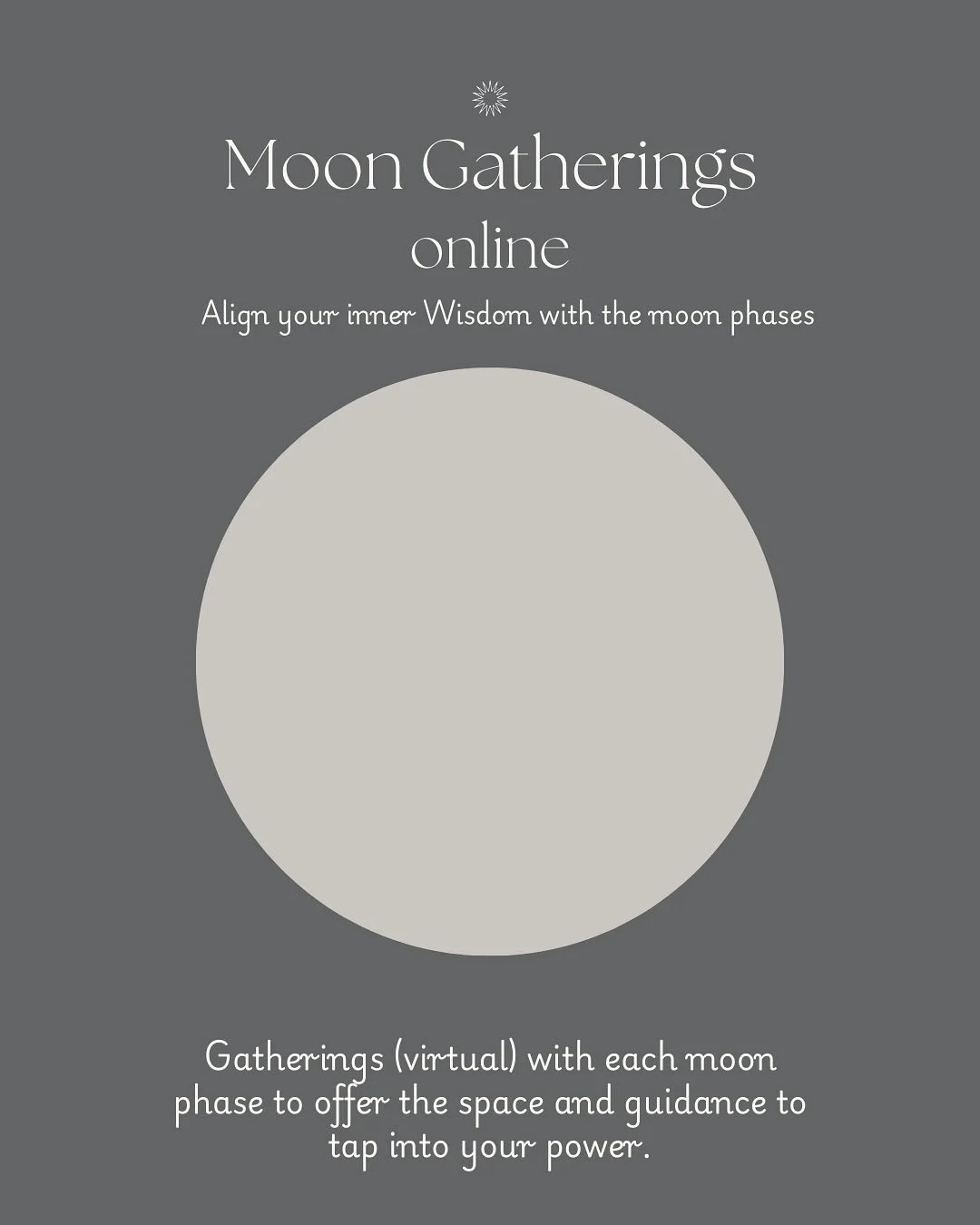 🌙✨ Moon Gatherings: The Full Lunar Cycle Journey ✨🌙

The very first cycle begins with the New Moon on Sunday, Sept 21st at 8 PM ET. Over 29 days, we will gather virtually on Zoom at each phase of the moon:

🌑 New Moon (Sept 21) &ndash; seed your i