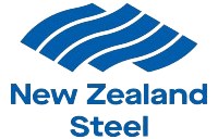 New Zealand Steel logo with stylized blue steel symbol and text.