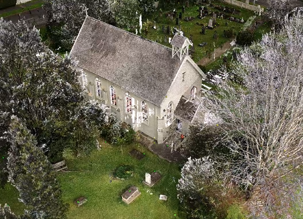 Drone view of a historic church in Northland