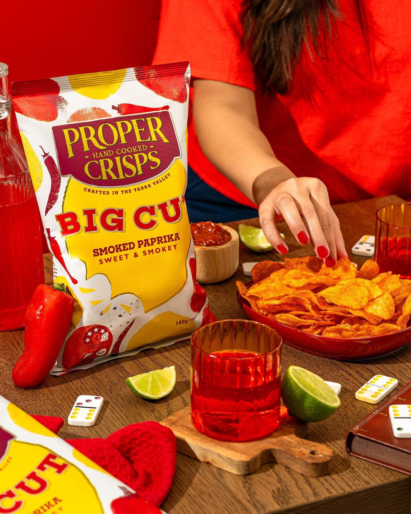 Adding some 🌶️ to my feed 😅.

Product styling, photography and editing for @propercrisps ✨. My most favourite shoot of this year! 

See how we&rsquo;ve used similar props and created three sets out of it, each one with the same backdrop and surface