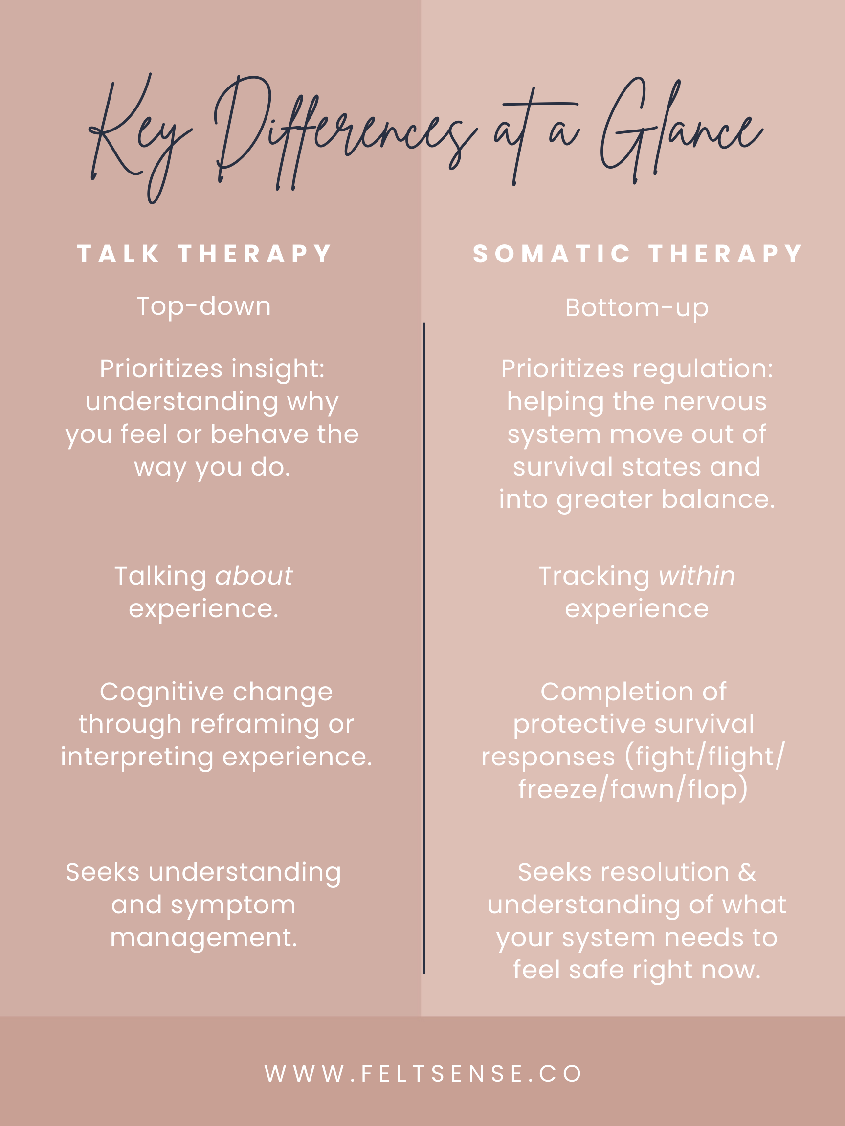 Key Differences at a Glance Talk Therapy and Somatic Therapy