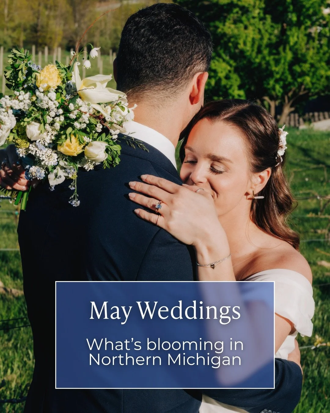 May weddings in Northern Michigan = soft, whimsical, early-season blooms. Tulips, anemones, daffodils, hyacinth, lilacs, bridal wreath spirea, lily of the valley, holly, cherry plum + poppies.

Choosing local and seasonal means fresher blooms, strong