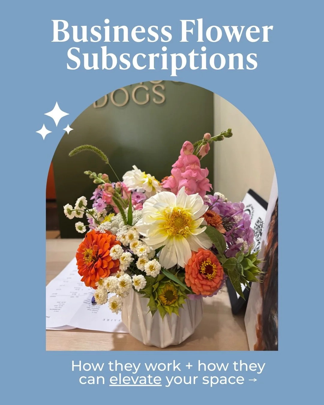 We love supporting other local businesses with our flowers!

If you&rsquo;ve ever been curious how business flower subscriptions work, it&rsquo;s actually pretty simple. We design our locally grown, seasonal arrangements and deliver them to your spac