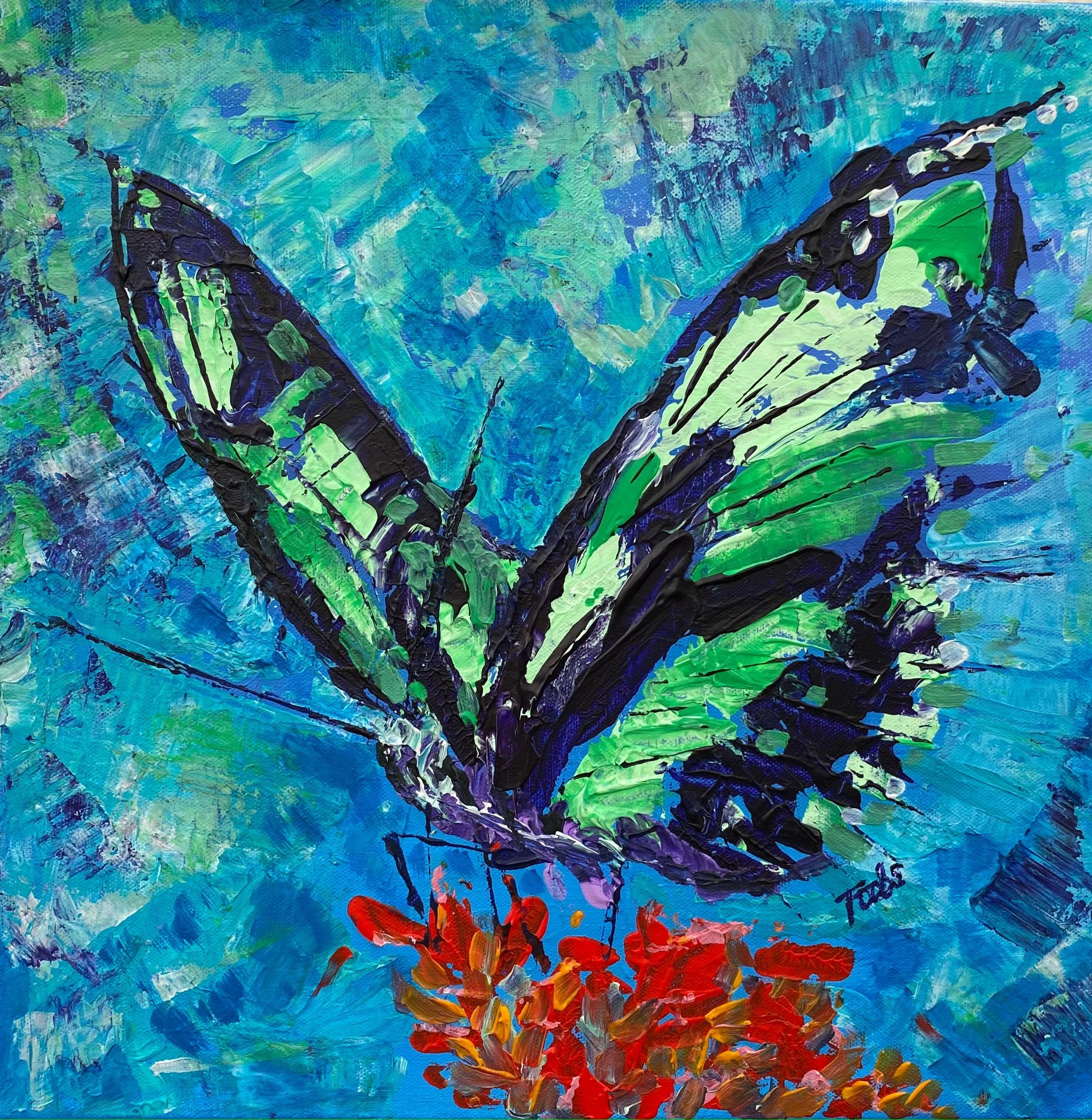 'Flutterby' 40cm x 40cm acrylics on canvas. £150