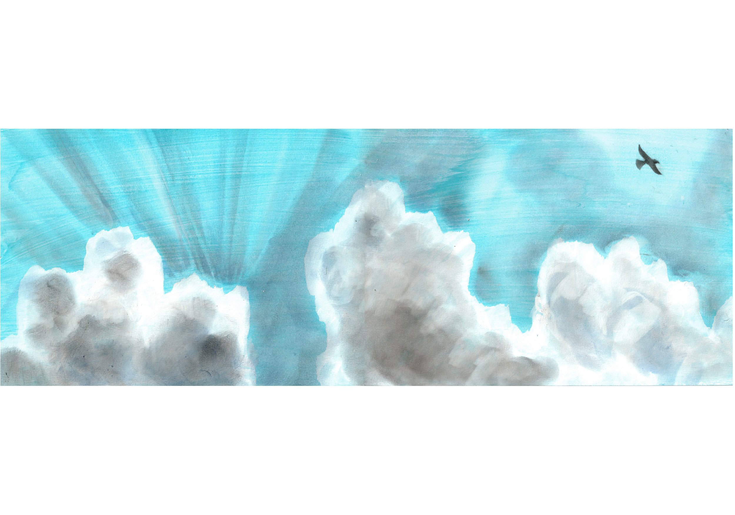 Bird flying clouds illustration