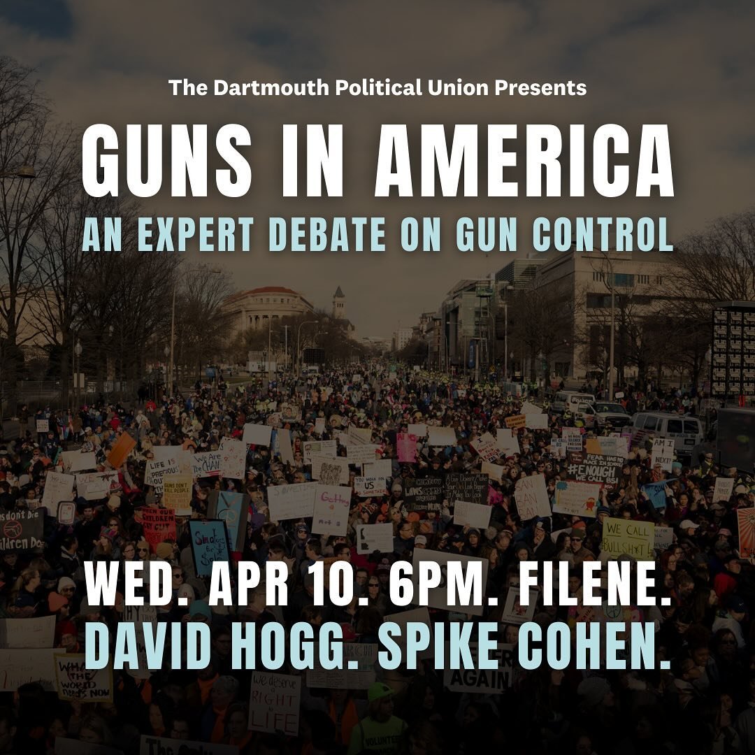 Guns in America: A Debate on Gun Control with David Hogg and Spike Cohen.

WED, APRIL 10 at 6 PM in Filene Auditorium. 

Registration required. Tickets at gundebate.eventbrite.com