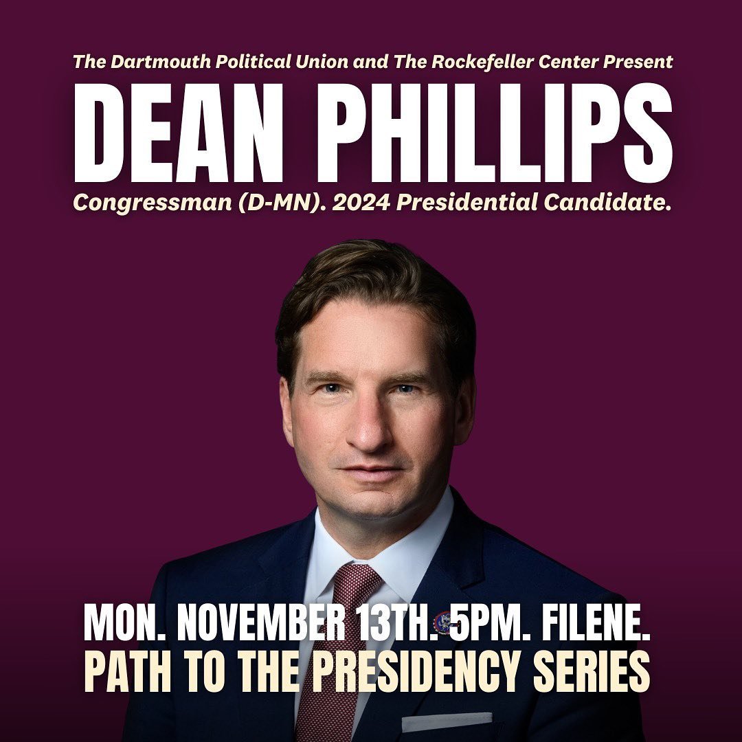 DEAN PHILLIPS: Join The DPU and The Rockefeller Center next Monday for a conversation with 2024 Democrat presidential candidate Dean Phillips for a Pathway to the Presidency event.

11/13. 5PM. Filene.

No registration required.

WATCH LIVE: dartgo.o