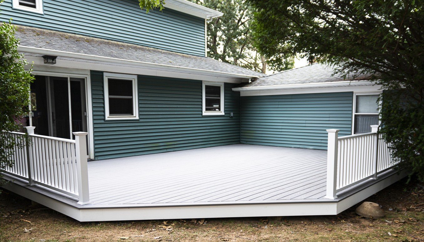 Custom advanced PVC deck built by Picano Builders featuring modern railing integration and structural framing designed for coastal exposure and long-term outdoor durability.