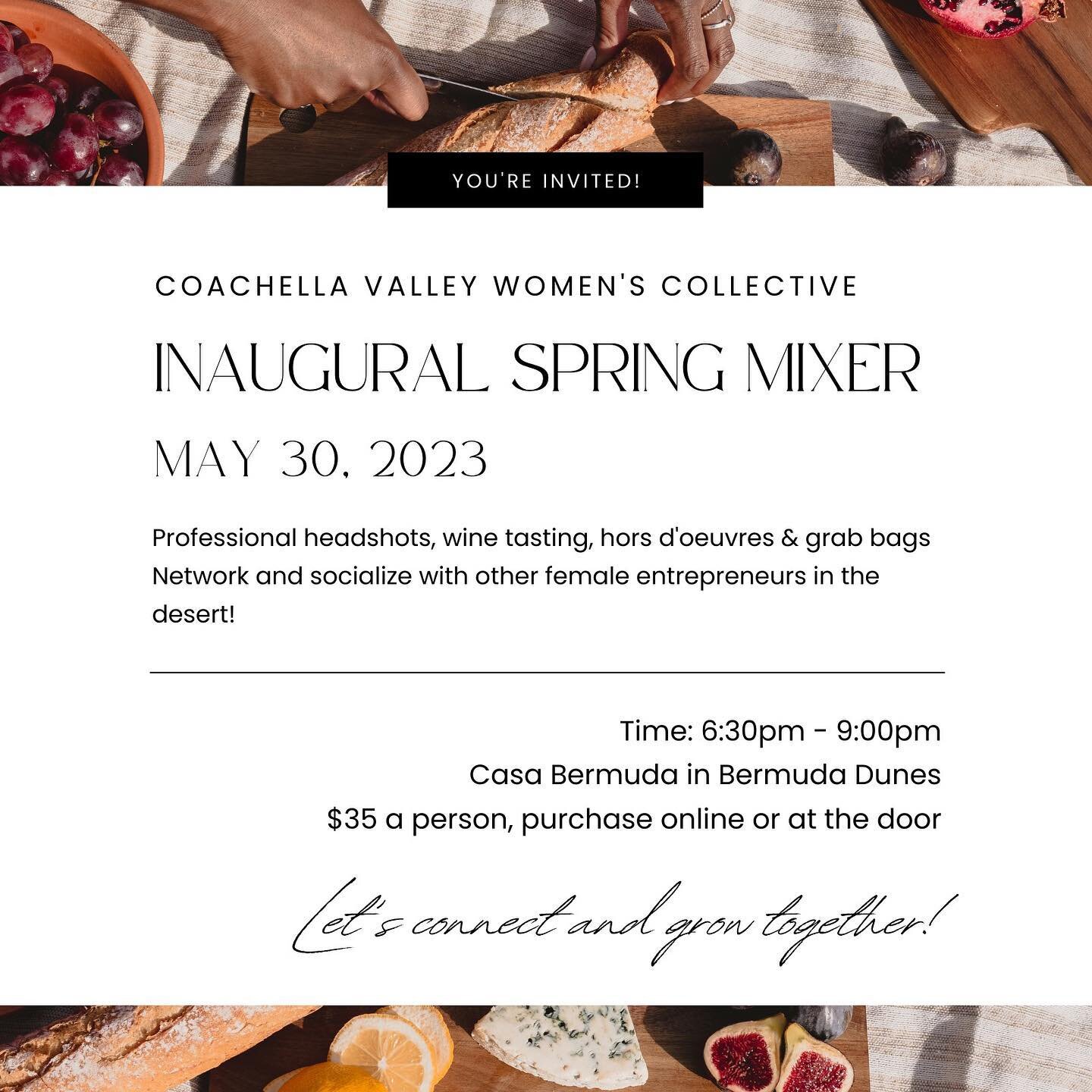 Coachella Valley Female Entrepreneurs, let&rsquo;s get together! Join us for the Coachella Valley Women&rsquo;s Collective Inaugural Spring Mixer on May 30th! 

The idea began when @carolinepollyphotography, @mariahshalom, and I were looking for ways