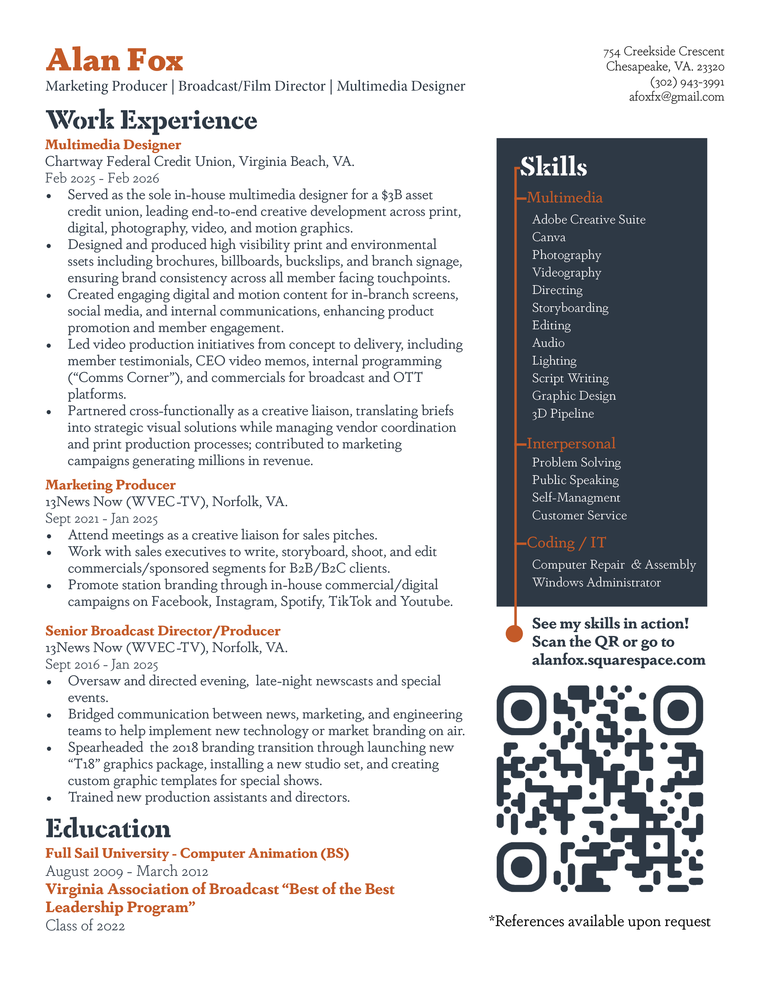 Resume — Alan Fox | Marketing & Multimedia Designer