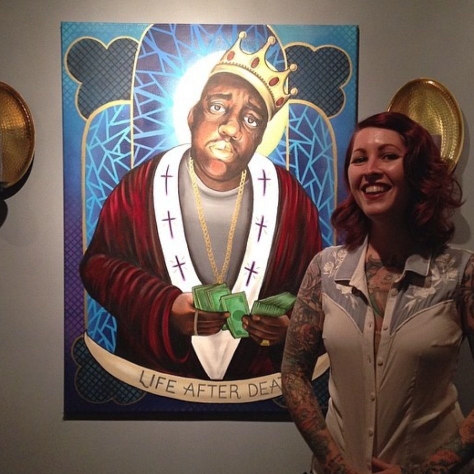 &ldquo;Learn to treat life to the best, put stress to rest.&rdquo; #biggie #notoriousbig #biggiepainting #patronsaintseries #painter #artshow