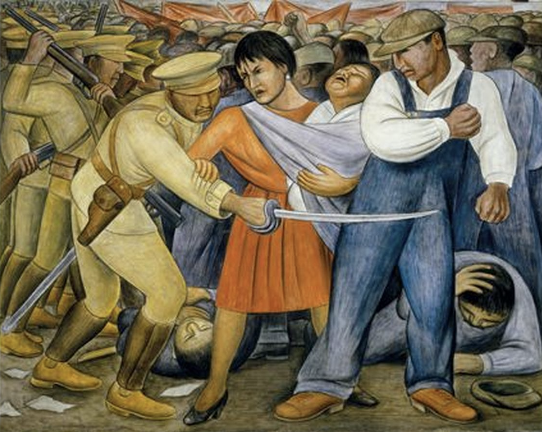 Le Soulèvement, fresque de Diego Rivera (1931), scène de révolte armée dans le Mexique révolutionnaire