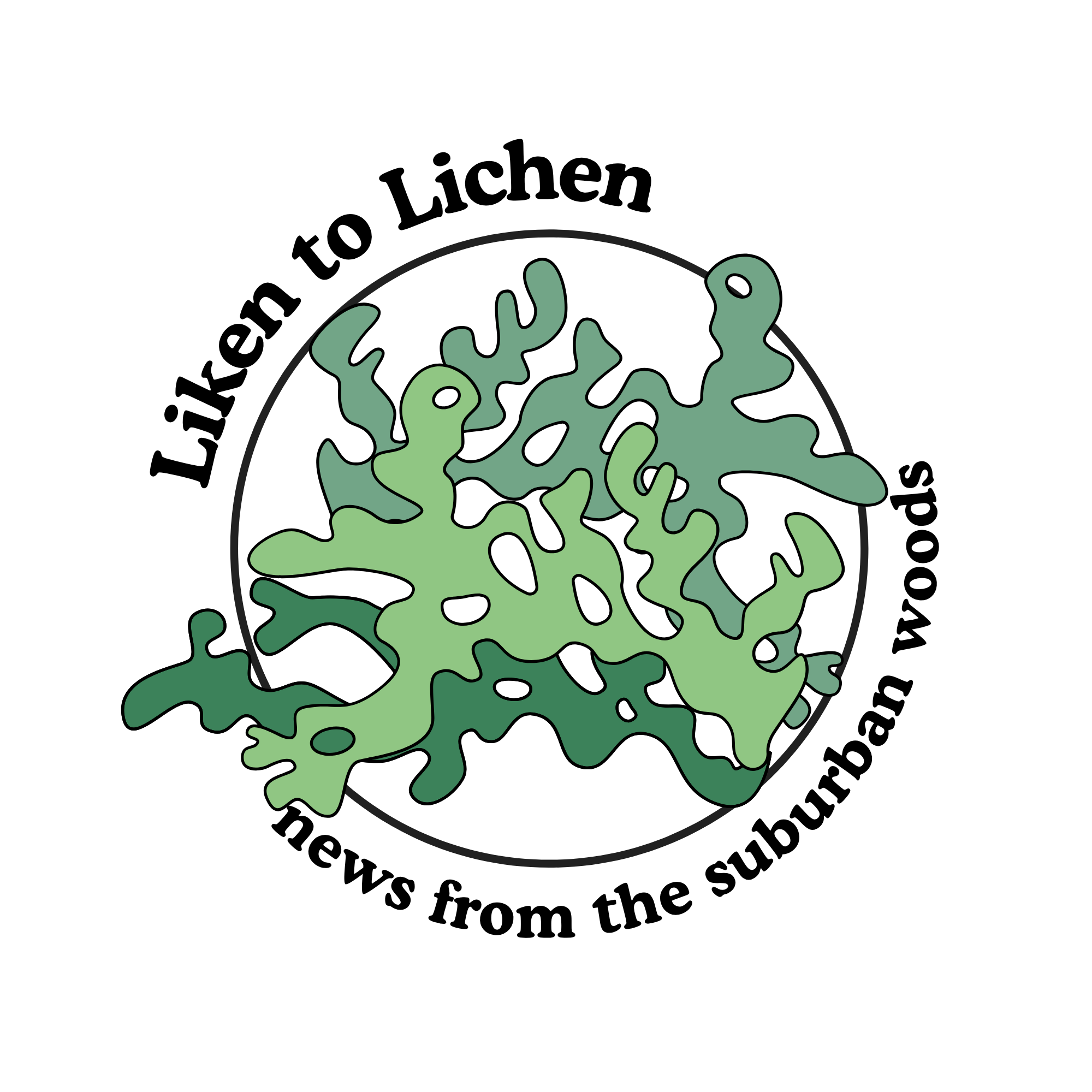 logo of Liken to Lichen: news from the suburban woods with an illustration of lichen within a circle