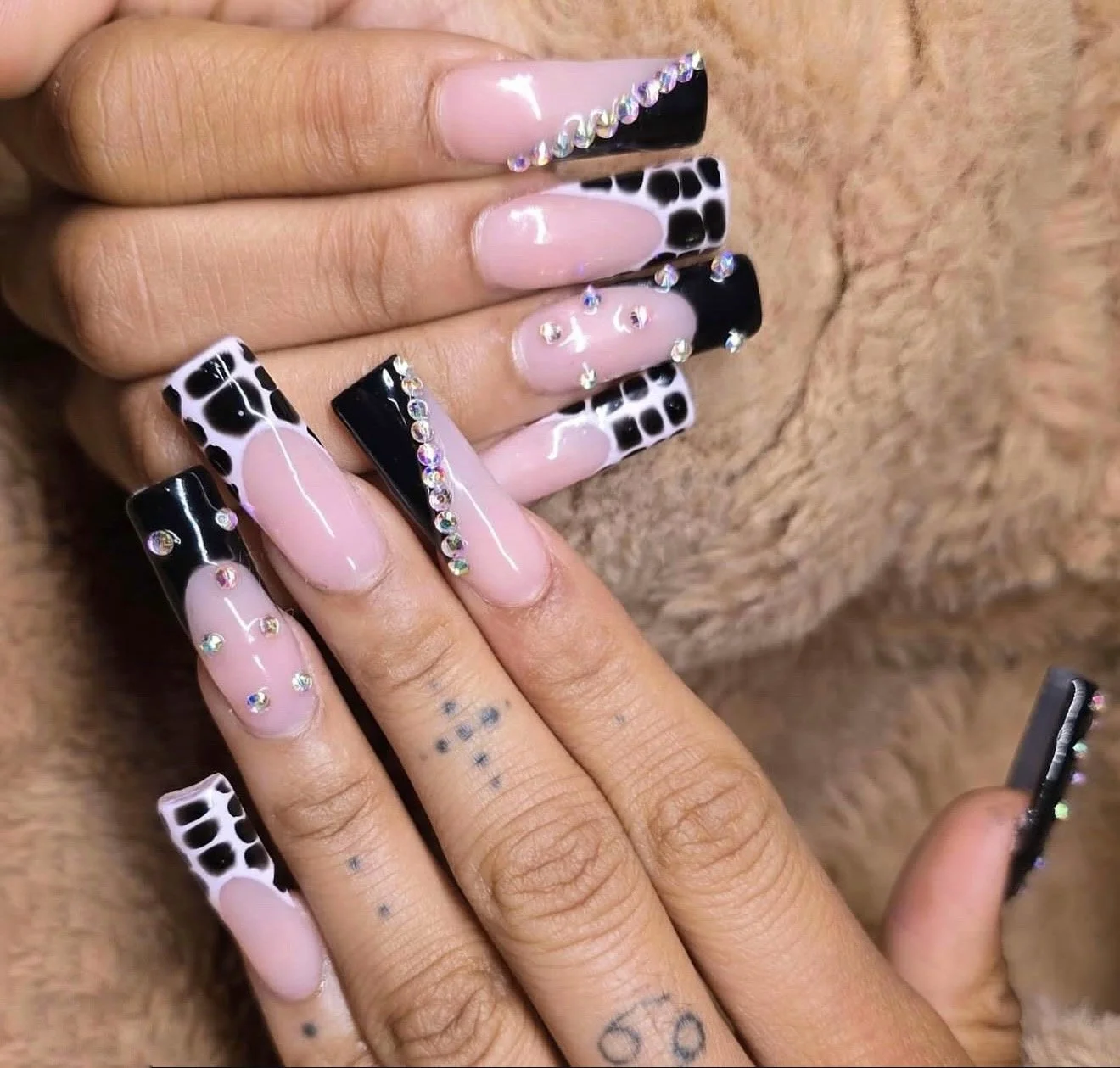 Black and pink acrylic nails