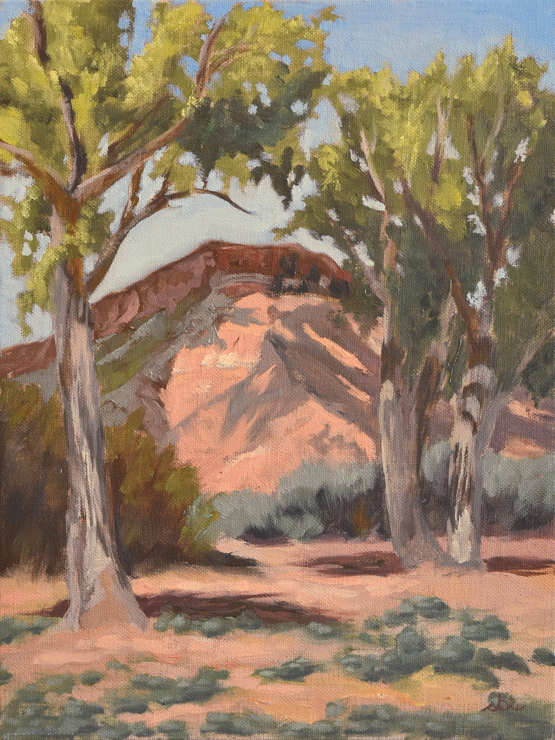    “Peeking Through Cottonwoods”    
oil on panel . 12 x 9” / 15 x 12” framed . $675