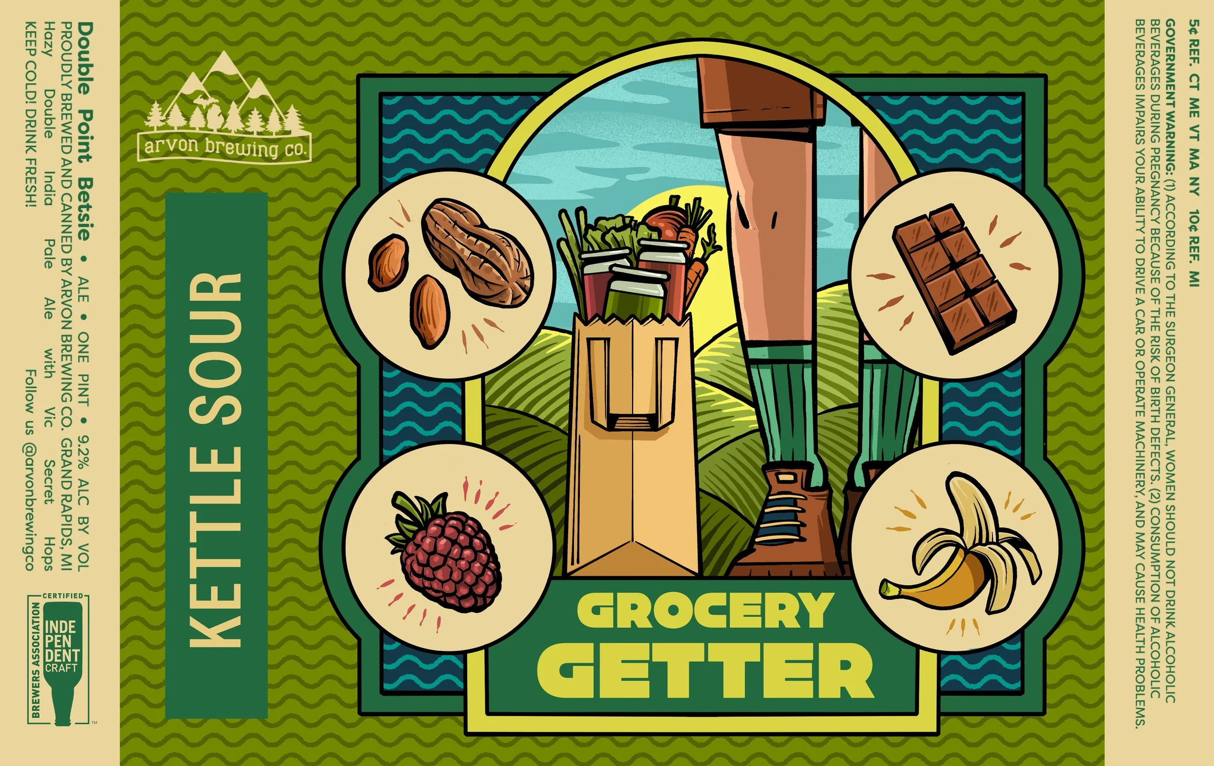 Labels for Arvon Brewing Co, a brewery in downtown Grand Rapids, Michigan.