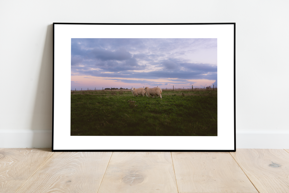 Following Footsteps print, mockup shown on a wall