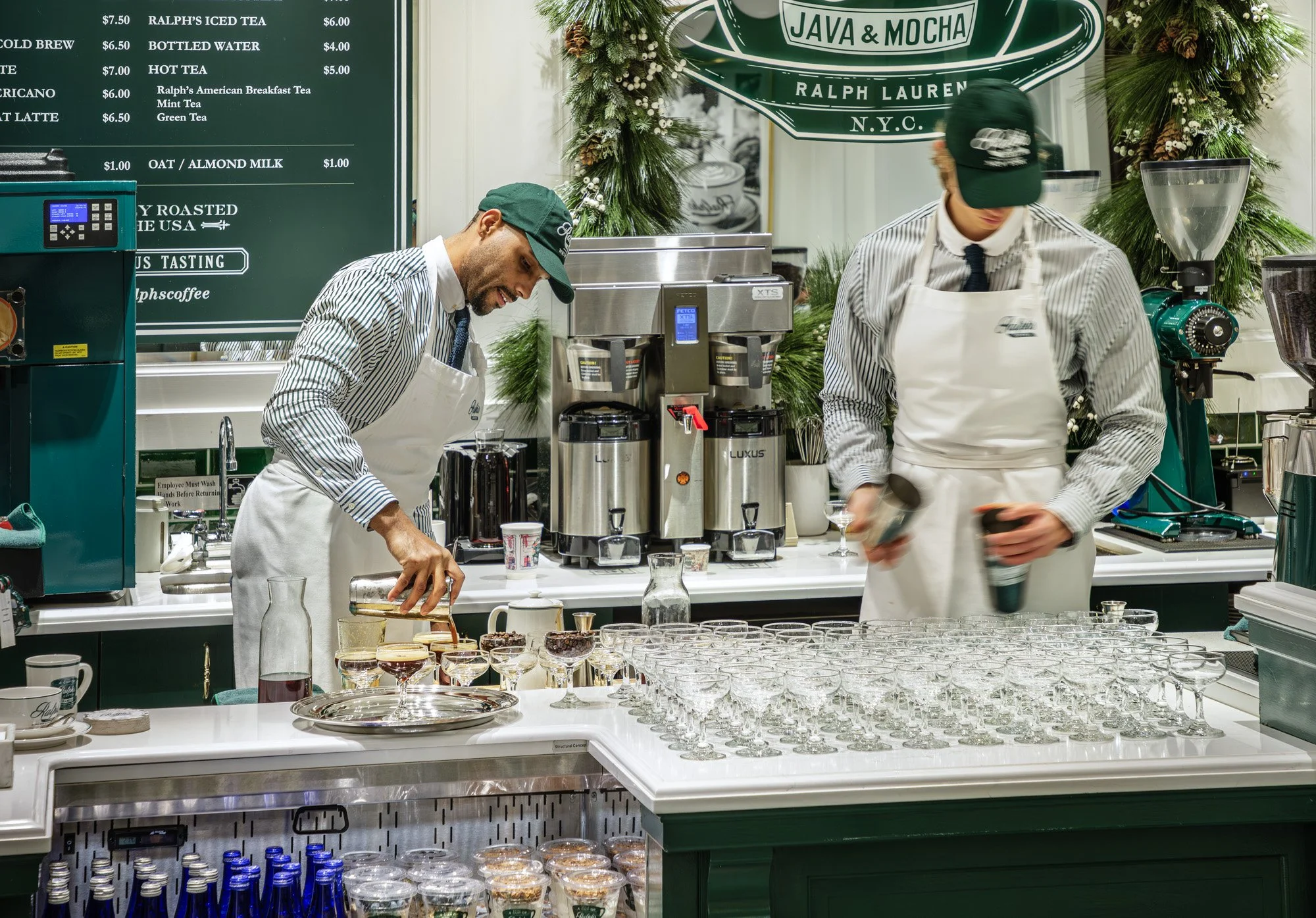 Coffee bar and café activations at Americana Manhasset, Ralph's Coffee and Champions for Charity event, luxury retail lifestyle photography — Pavel Bendov Photography