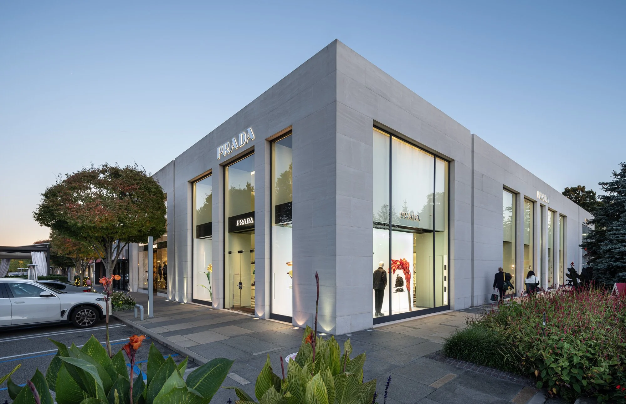 Prada storefront exterior and Champions for Charity event at Americana Manhasset, luxury retail architectural and event photography, Manhasset NY — Pavel Bendov Photography