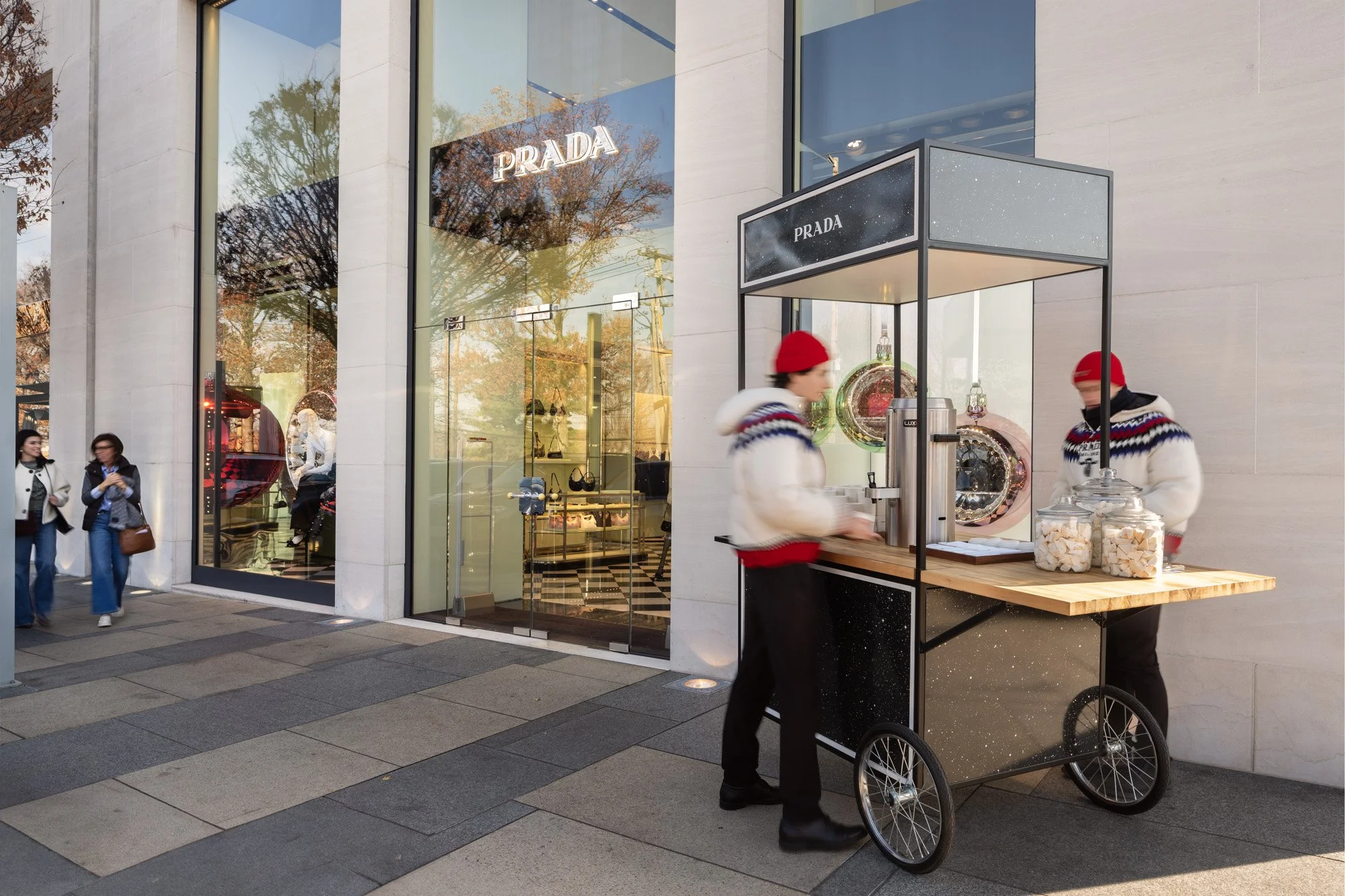 Prada storefront exterior and Champions for Charity event at Americana Manhasset, luxury retail architectural and event photography, Manhasset NY — Pavel Bendov Photography