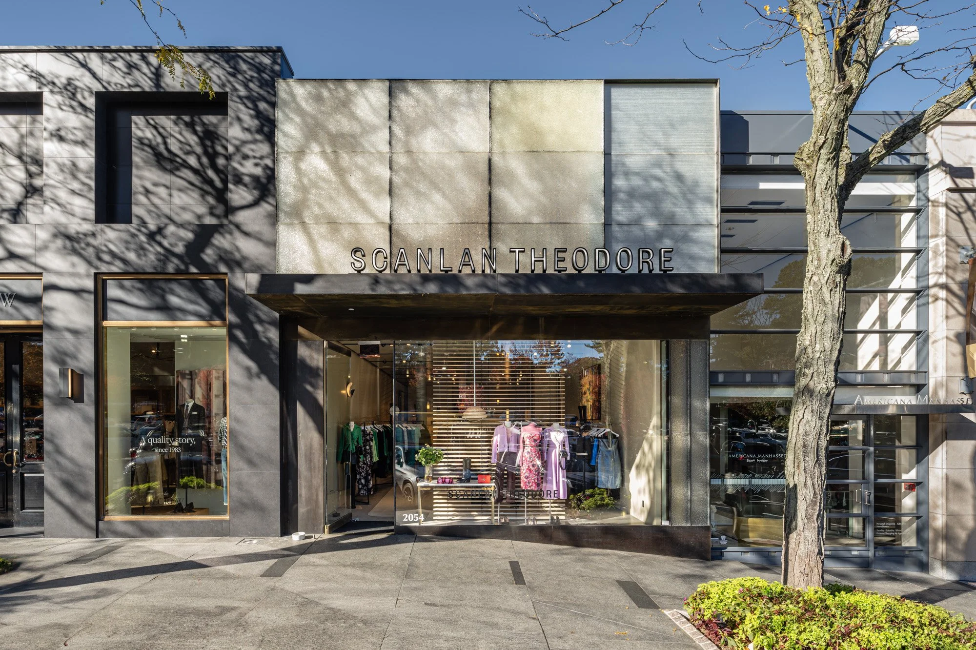 Luxury storefront facades at Americana Manhasset including Dior, David Yurman, Ralph Lauren, Fendi, Lafayette 148, Scanlan Theodore, LoveShackFancy and Todd Snyder — retail architectural photography across seasons by Pavel Bendov, Manhasset NY