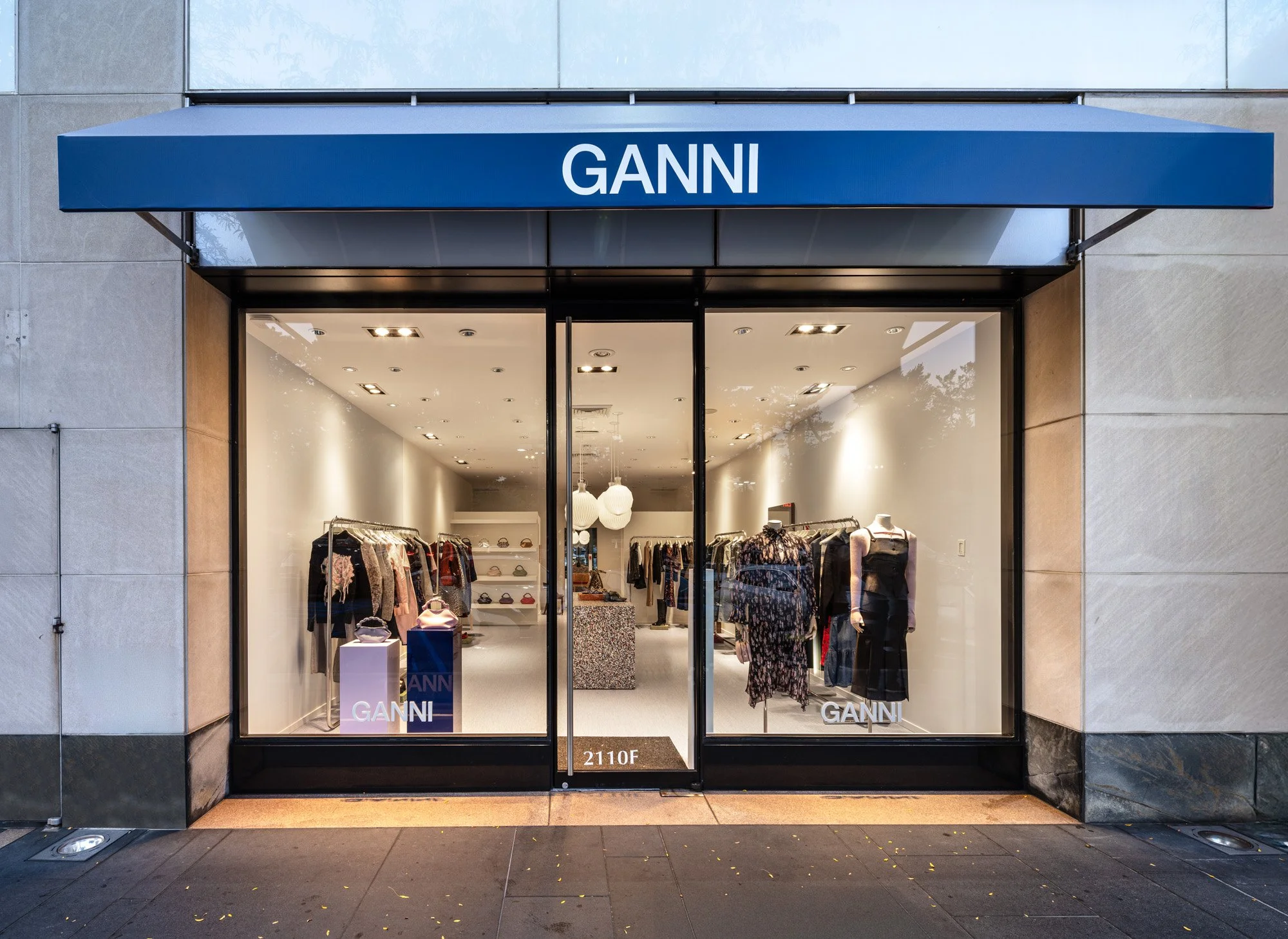 Luxury storefront facades at Americana Manhasset including Dior, David Yurman, Ralph Lauren, Fendi, Lafayette 148, Scanlan Theodore, LoveShackFancy and Todd Snyder — retail architectural photography across seasons by Pavel Bendov, Manhasset NY