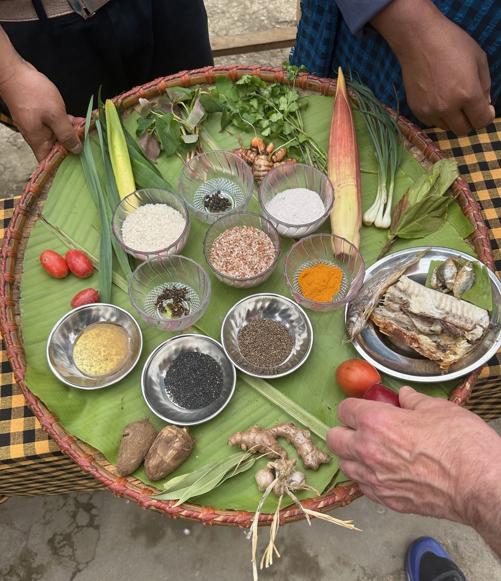 Raw foraged and cultivated ingredients used to make our lunch