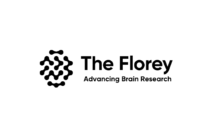 Logo for The Florey, with a black and white abstract brain design and the tagline "Advancing Brain Research."