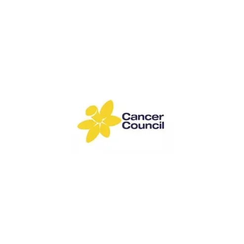Logo of the Cancer Council with a yellow flower and purple text.