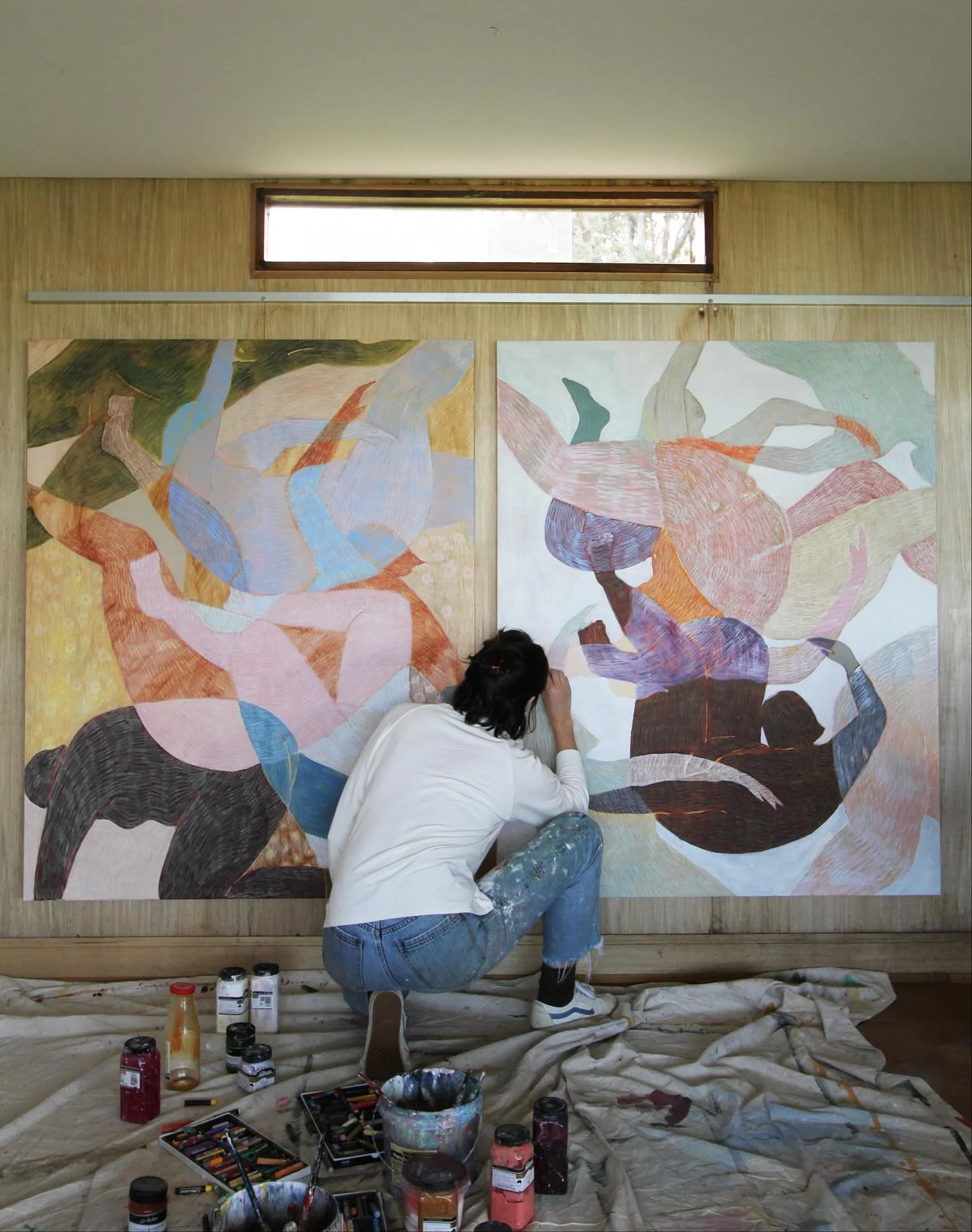 Working on these two in the studio ft. my work pump up song 🎧 

Also I&rsquo;ll be taking part in @margaretriverregionopenstudios - come and visit me! Sept 13 - 28. More details to come xx 

#contemporaryart #abstractart