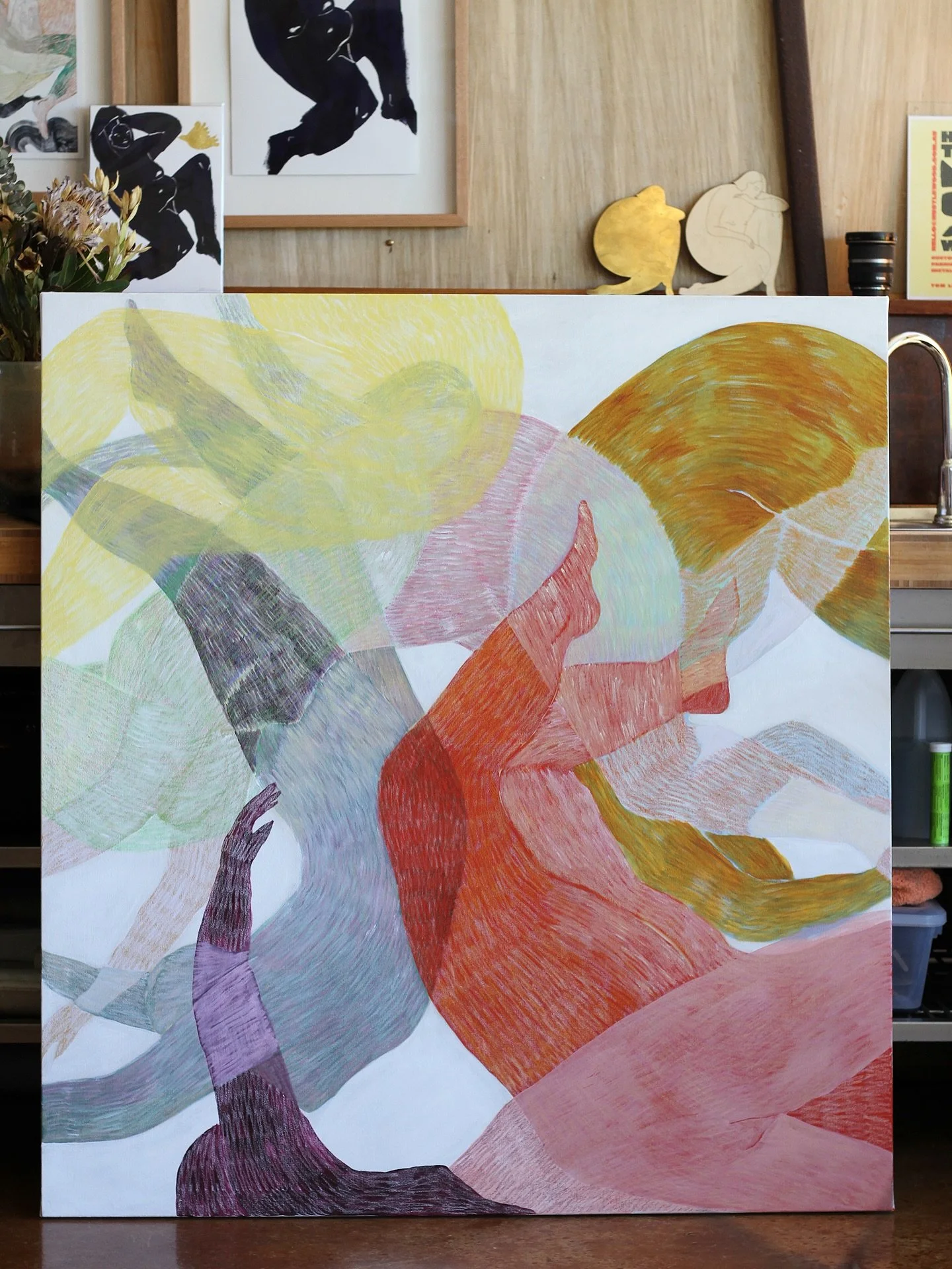 A very recent piece &lsquo;Wakening&rsquo; which is now on her way to her new home. 

130cm x 120cm, acrylic and oil pastel on canvas, framed in solid oak. 

#contemporaryart #abstractart #figurativeart