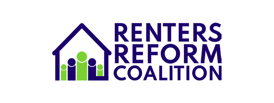 IDCC Design - Renters Reform Coalition logo with stylised text and graphic elements in blue and green colours.