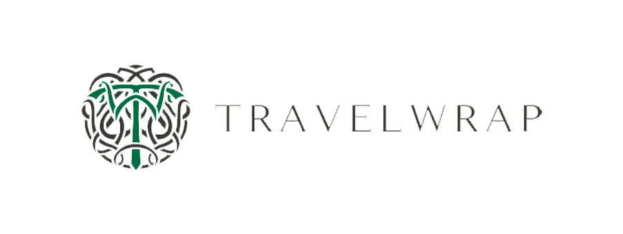 IDCC Design - Travelwrap logo featuring a stylized "T" with green elements and decorative lines, alongside the word "Travelwrap."