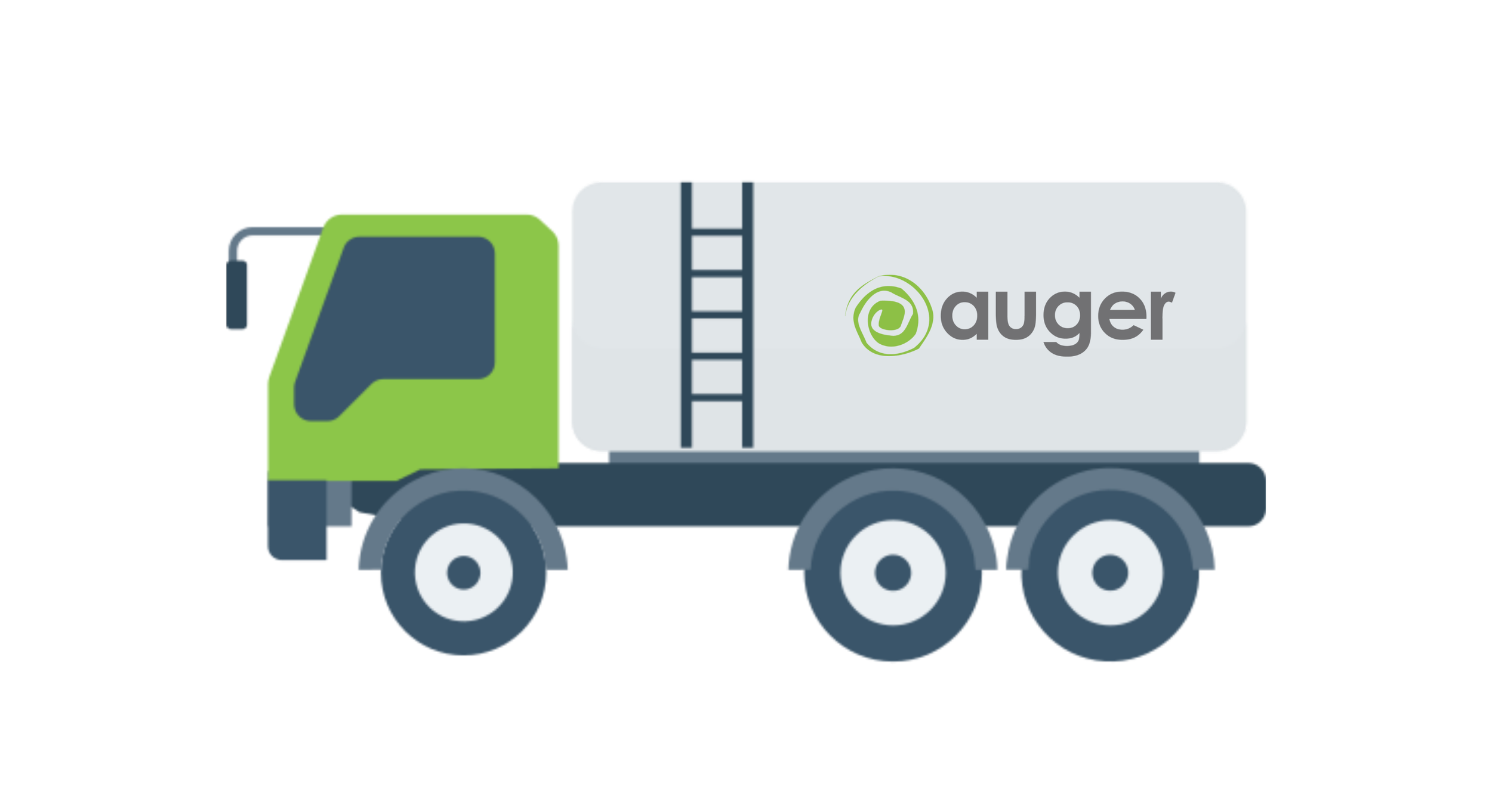 Illustration of a delivery truck with a green cab and a white container featuring the Auger logo.