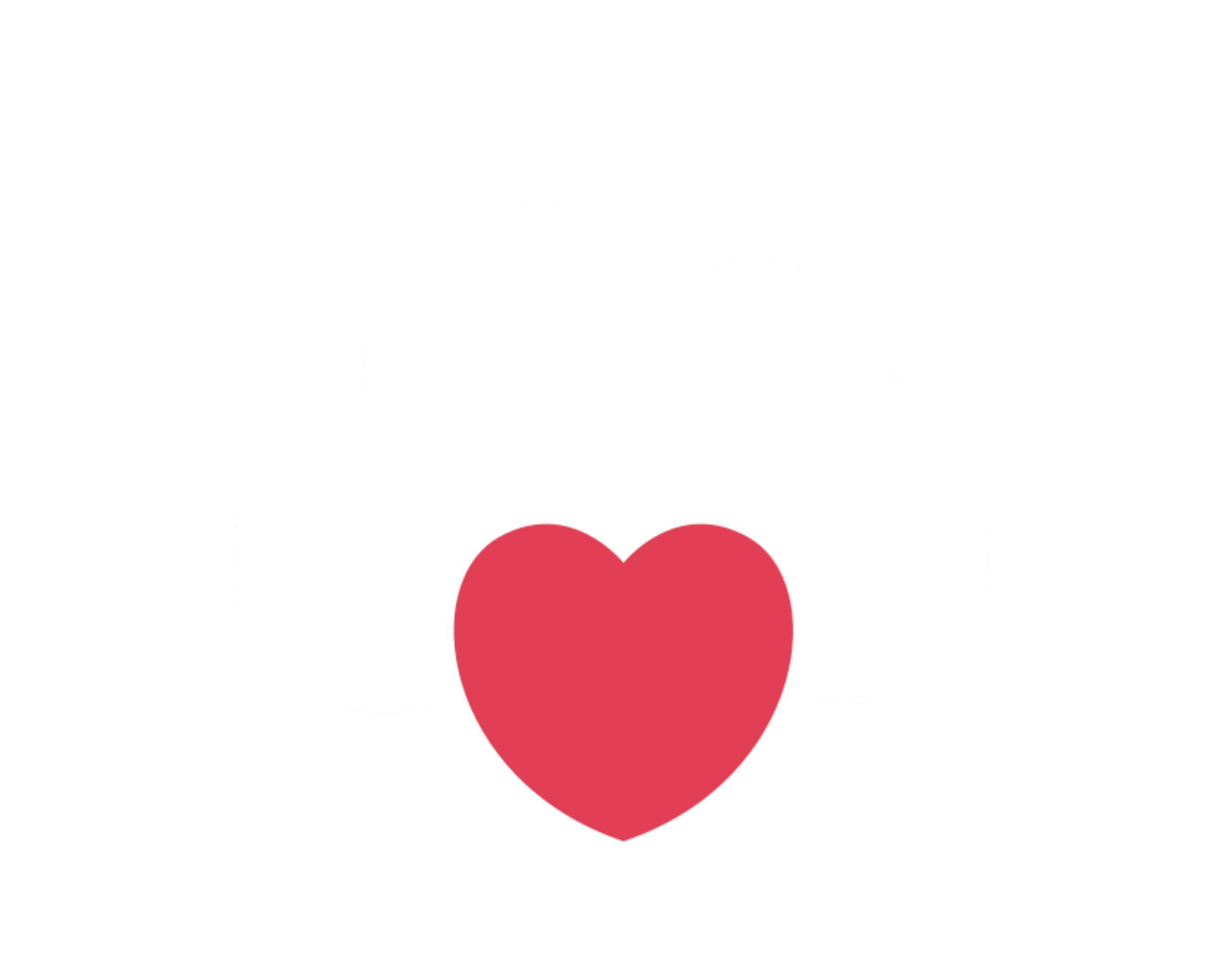 A white cloud animation with a red heart in front.