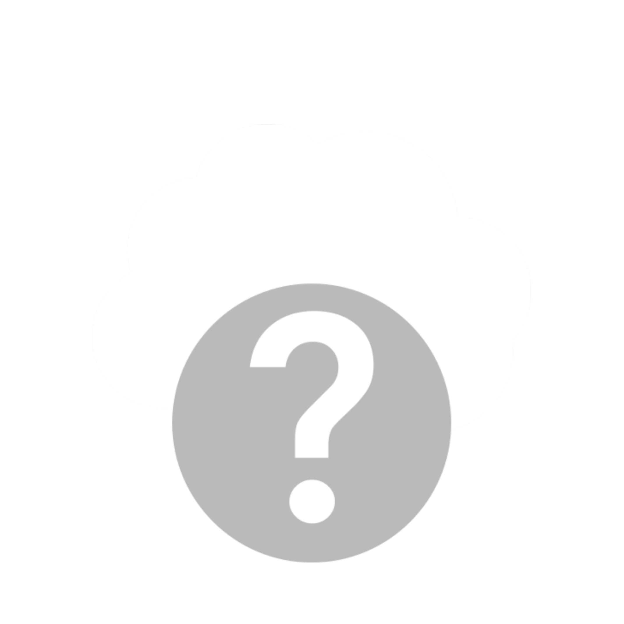 Gray cloud icon with a large white question mark in front of it. Background is gray and black.