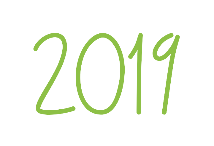 Green handwritten '2019' on a black background.