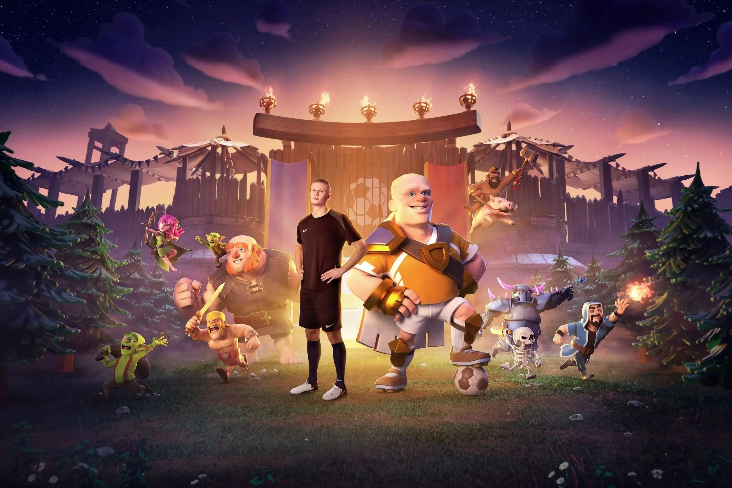 Image of Football star Erling Braut Haaland inside the game Clash of Clans with his new character. Monky Productions. Nordic Production Service.