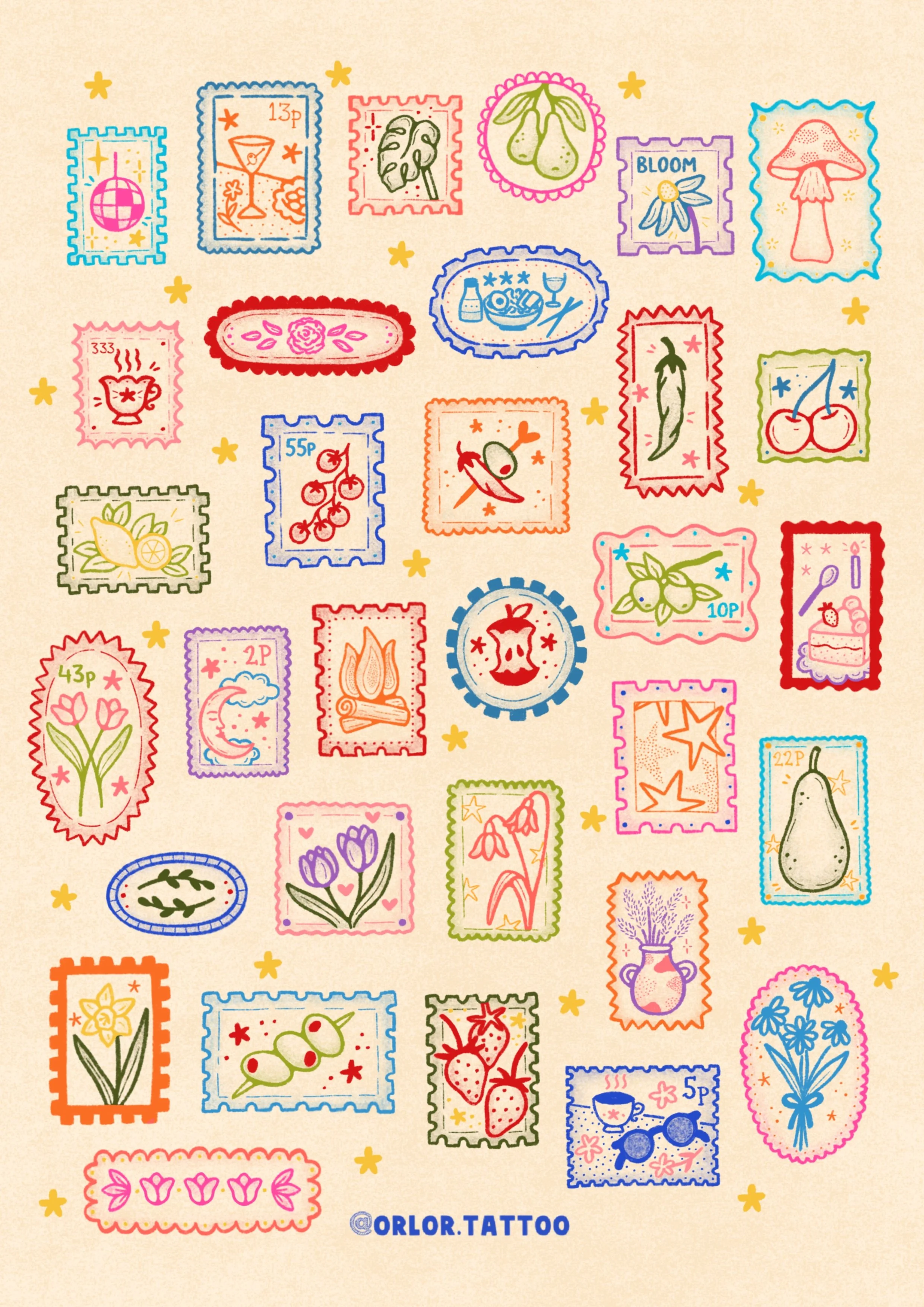 A4 art print - stamps