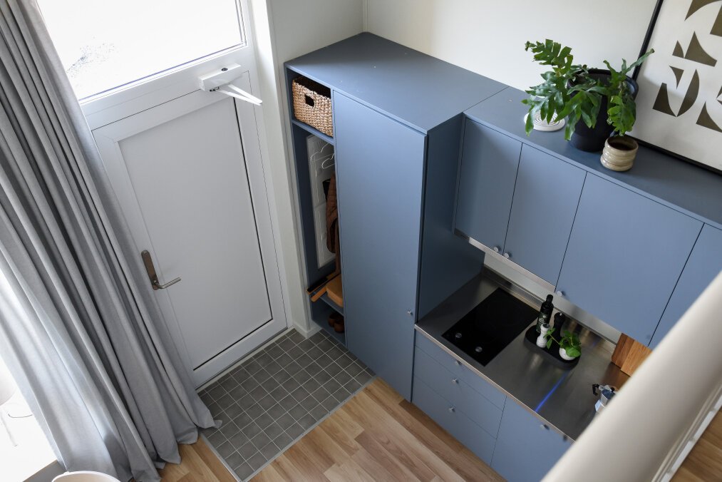 Kitchen seen from above in apartment