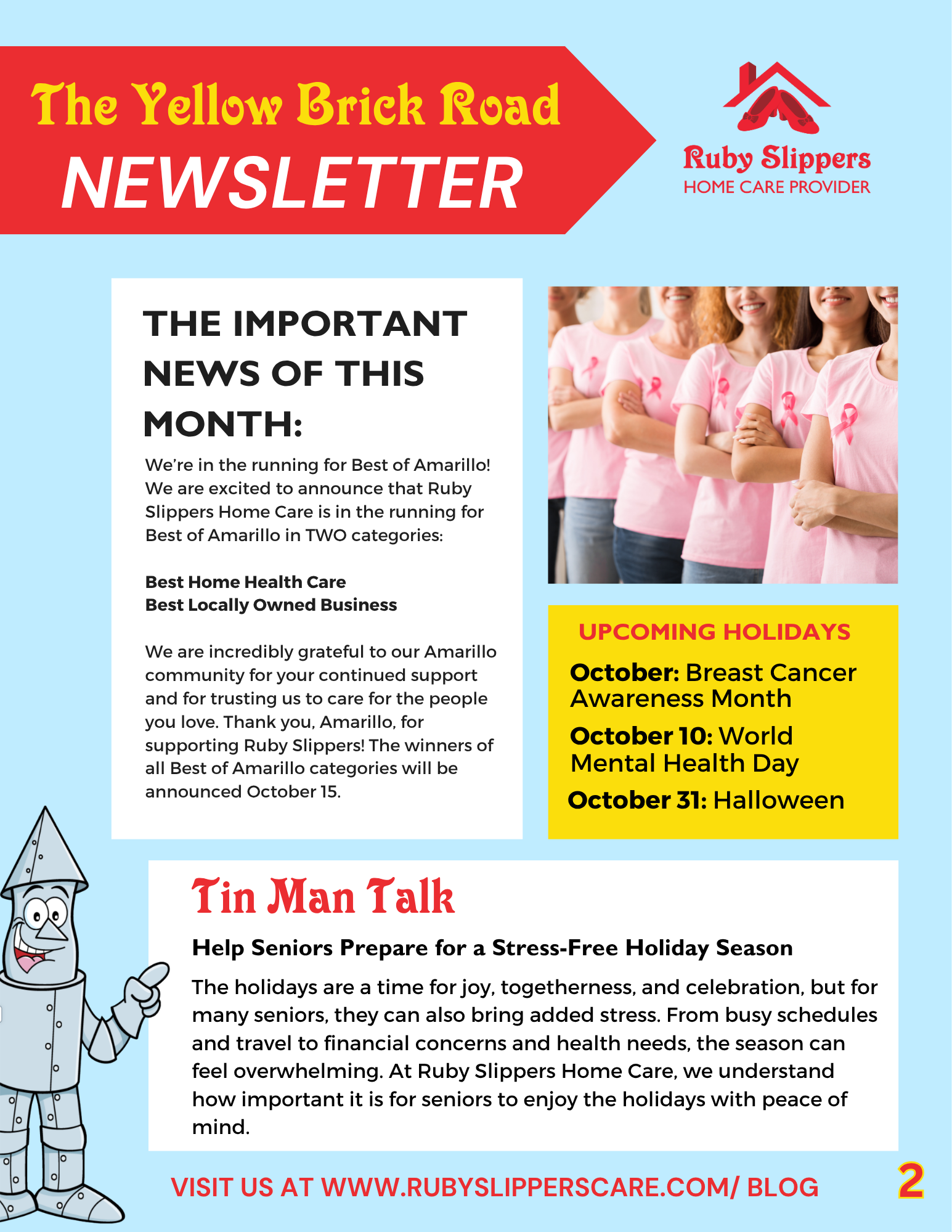 A page titled 'Glinda's Good Deeds' featuring a photo of a smiling young woman with long brown hair, a white shirt, and a red background. The page mentions Reagan, a registered nurse and member of Ruby Slippers Home Care, highlighting her dedication, compassion, and community involvement. The page concludes with the phrase 'Meet Reagan!' in red font and indicates it is on page 3.