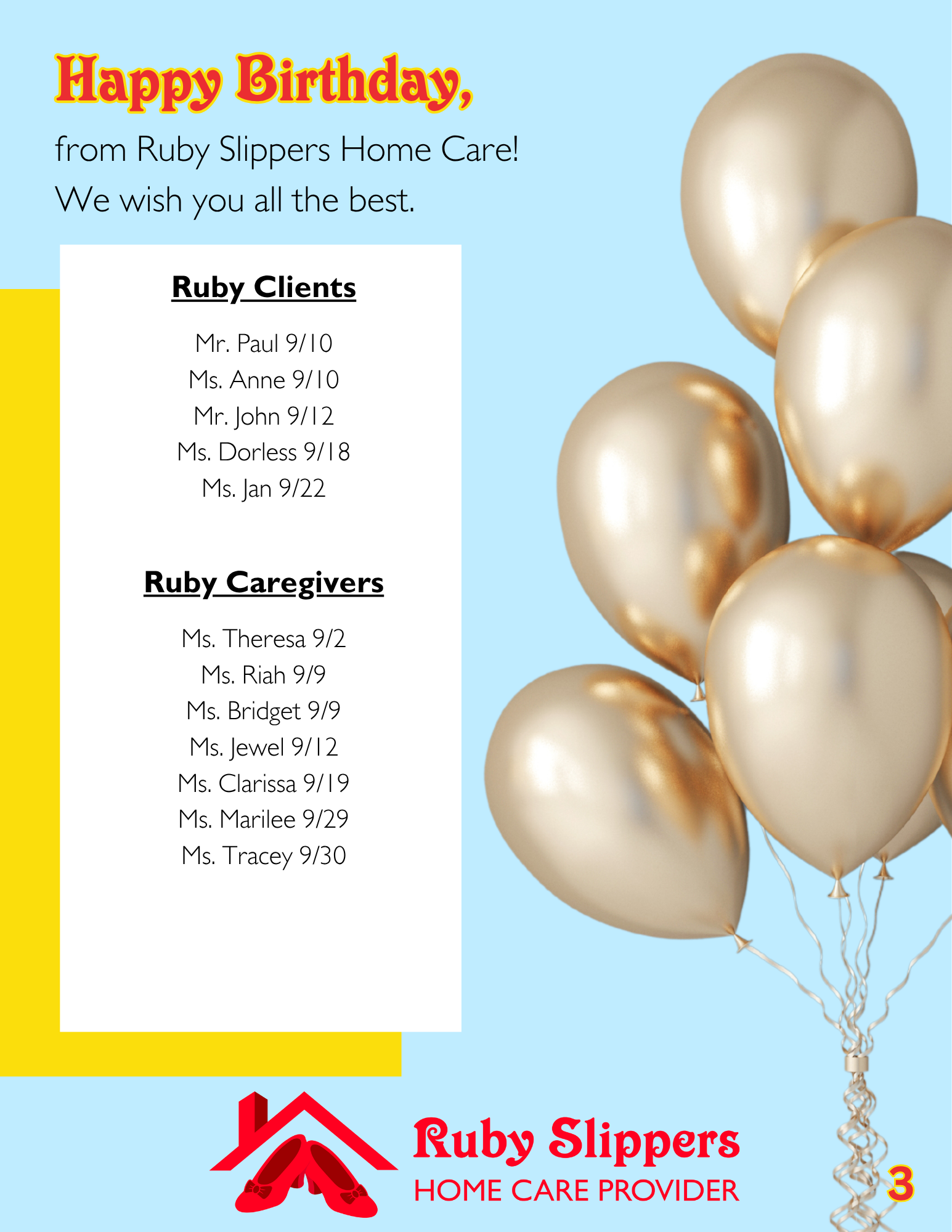 A health-related newsletter feature highlighting a caregiver named Alquinette, with a photo of an older woman with short gray hair and glasses holding a gift, standing next to a smiling younger woman wearing a face mask, both inside a light blue border. The header reads "Glinda's Good Deeds," with decorative yellow stars and a large yellow arrow pointing to the word "Netta" in the text.