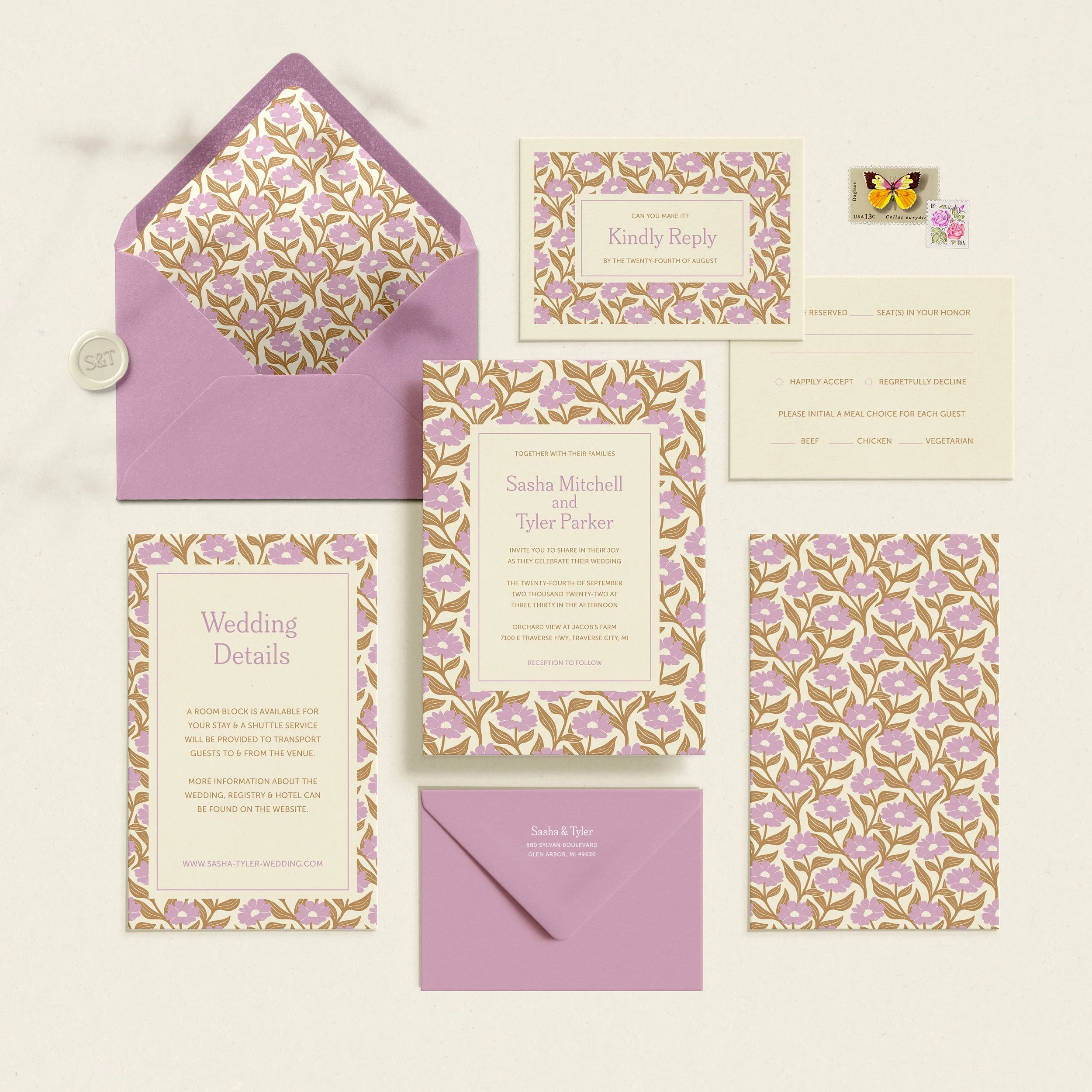 Bold Floral Pattern Wedding Invitation Suite