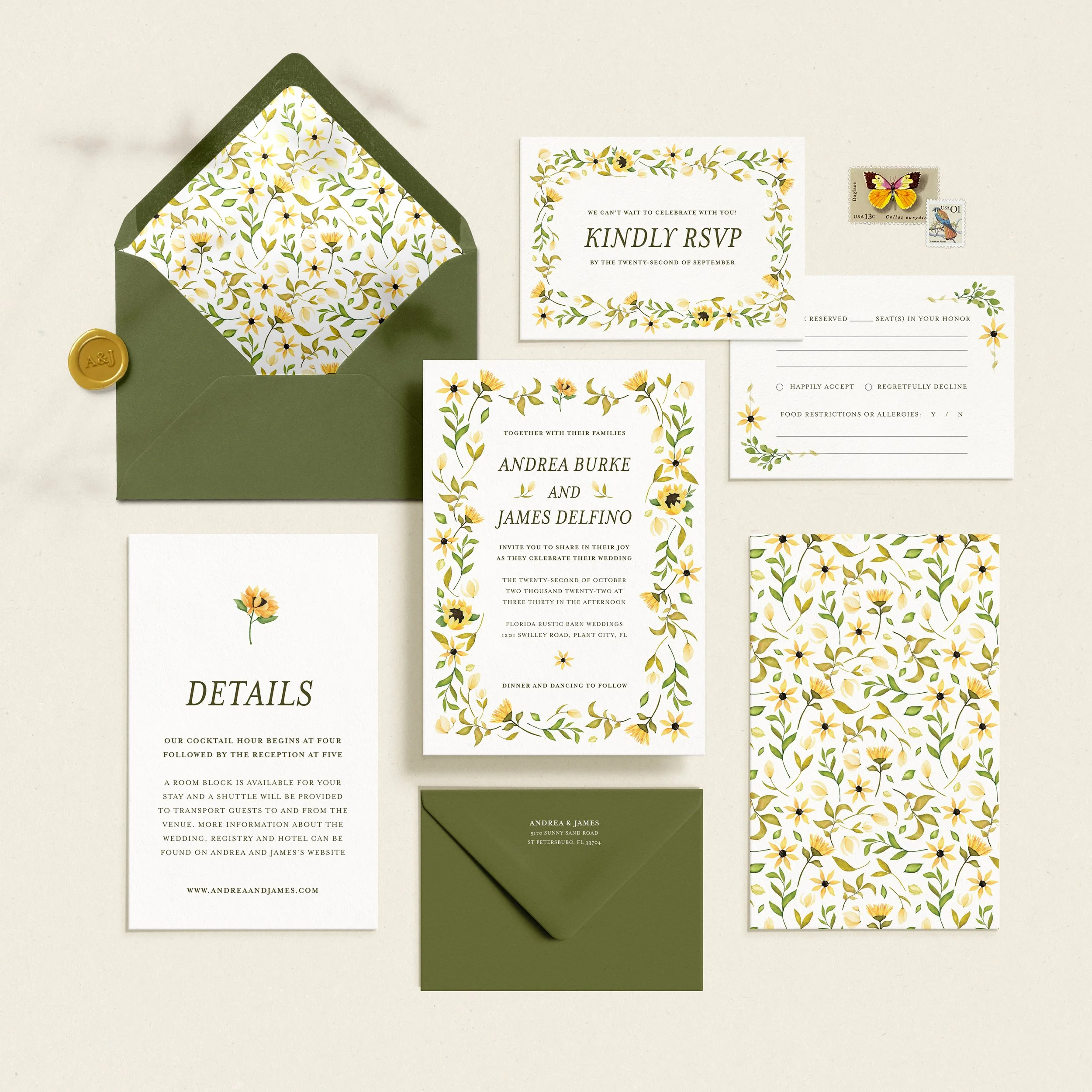 Watercolor Floral Wedding Invitation Suite