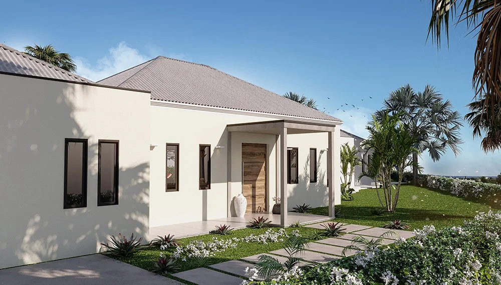 Entrée d'une villa dans le lotissement Belle Rive, en guadeloupe. Agence MoMa architecture