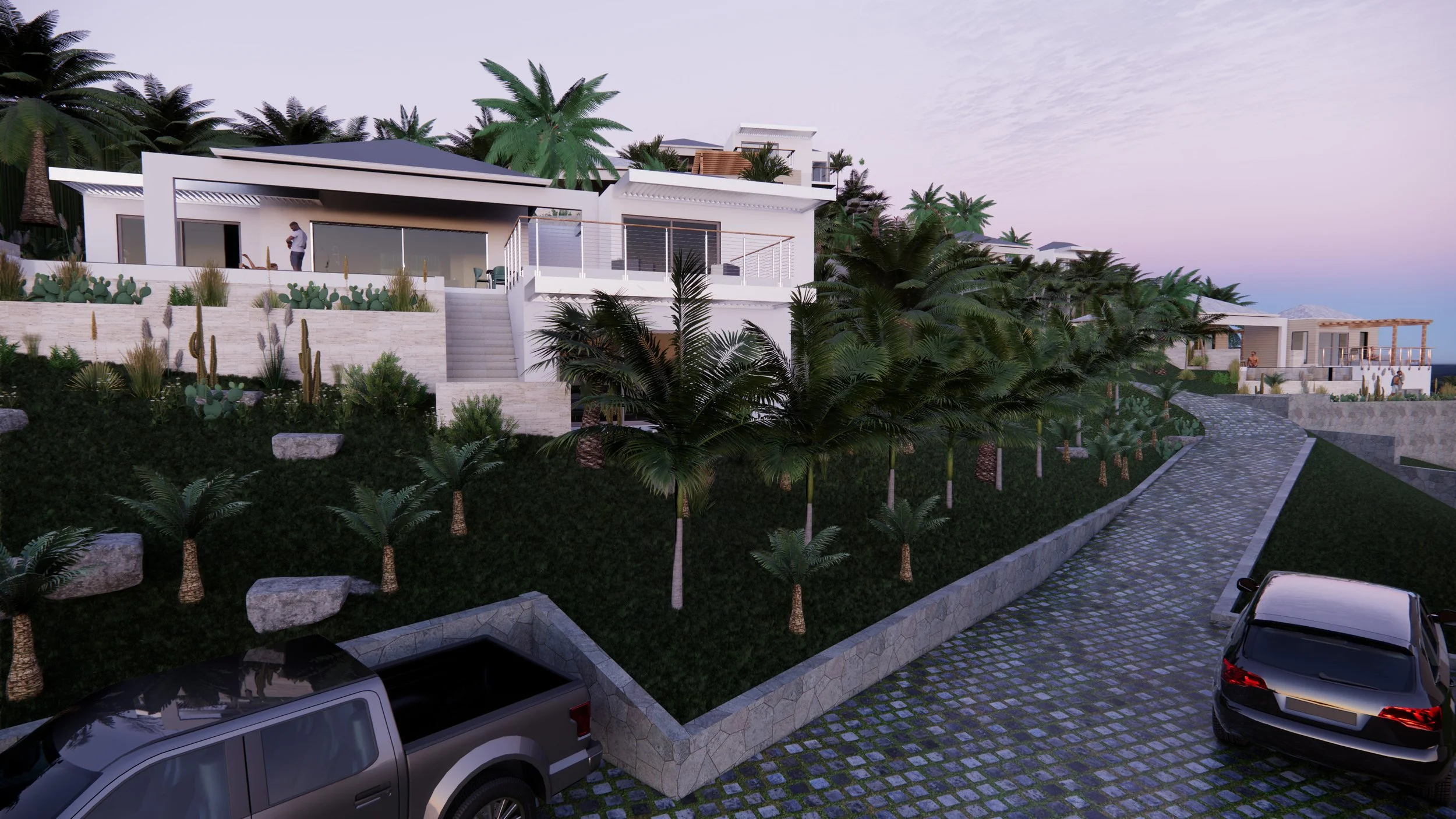Résidence et lotissement "Pearl houses" dans la quartier de la plage de la Perle - vue de la rue