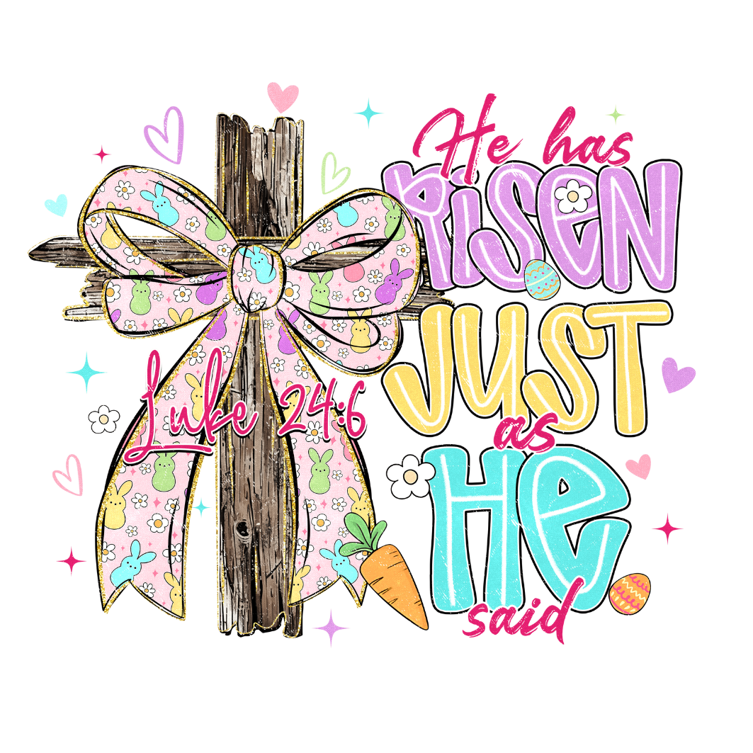 He Is Risen Just as He Said Direct To Film Print, DTF Print, Ready To Press Print For T-Shirts