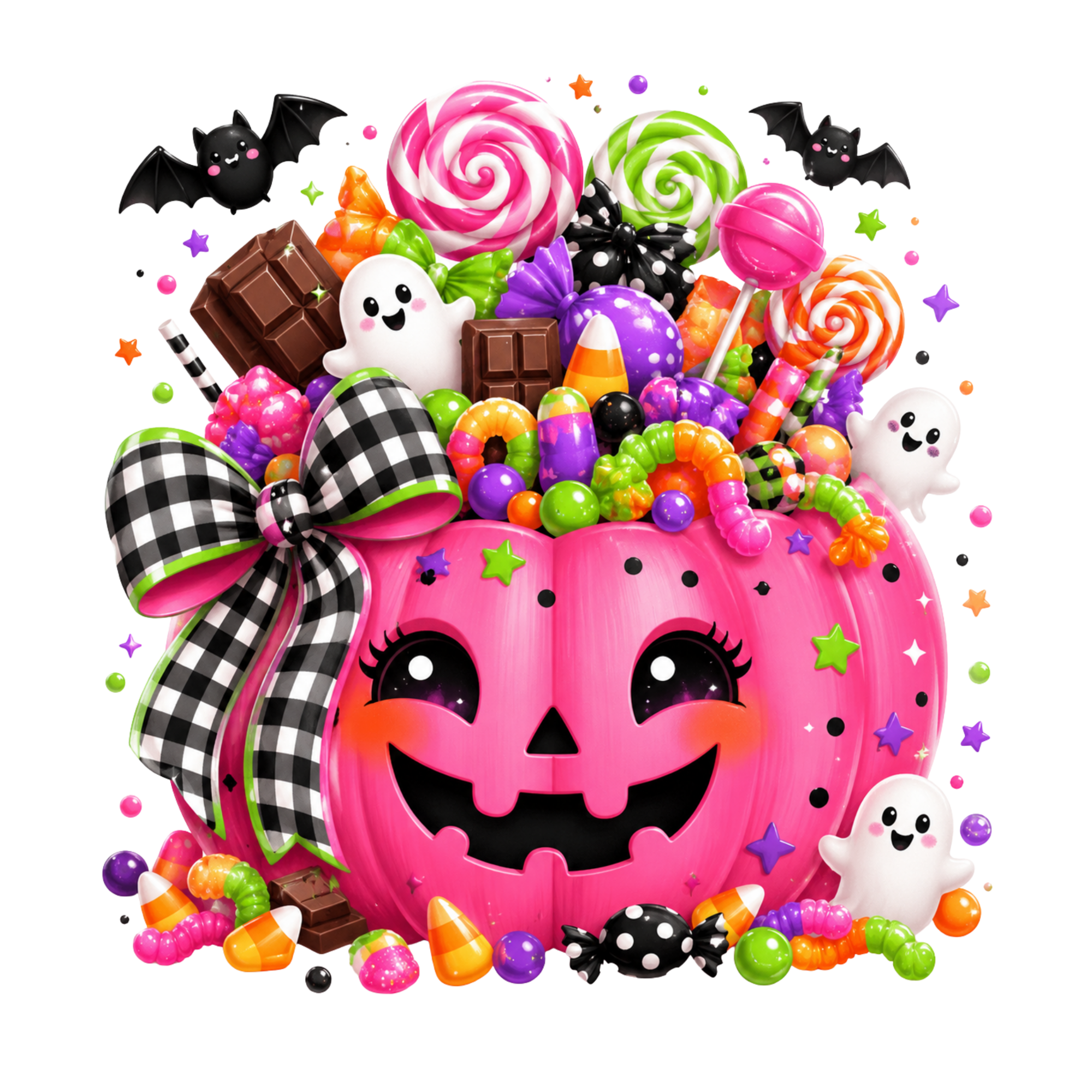 Halloween Pink Fill Candy Pumpkin  Direct to Film Print For T-Shirts