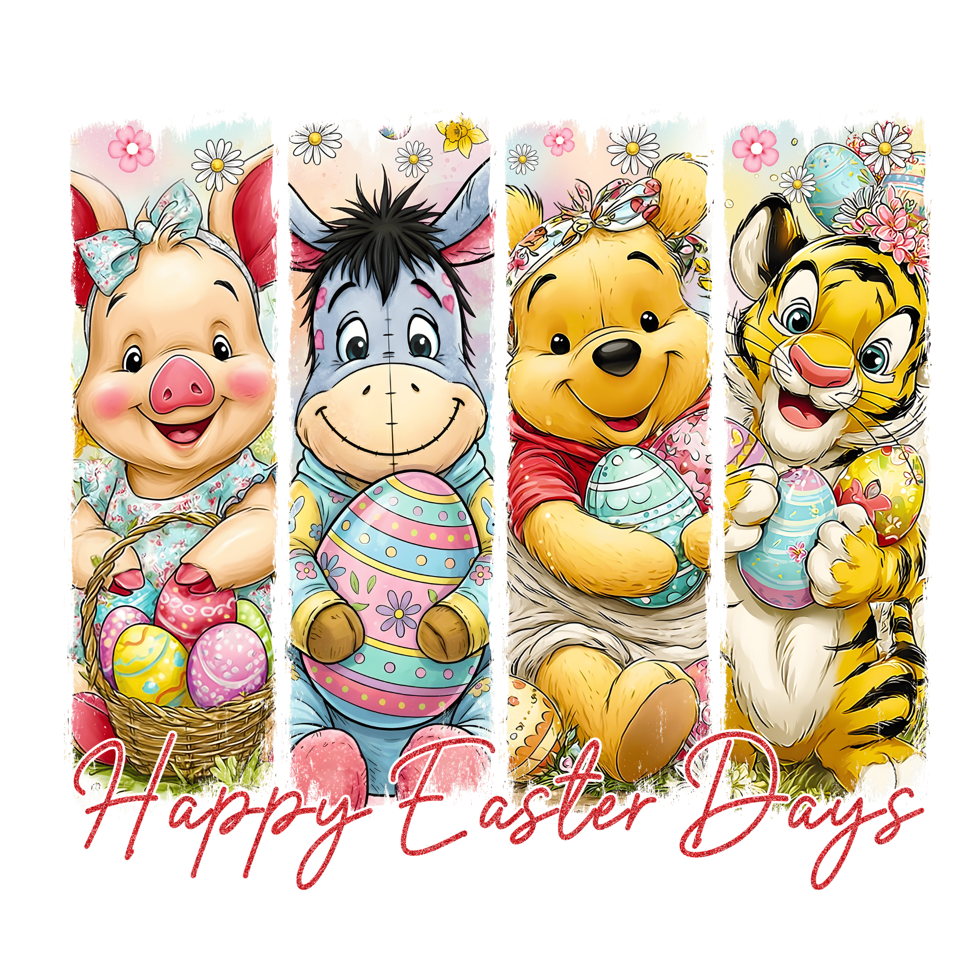 Baby Pooh Bear and Friends Happy Easter DTF Print