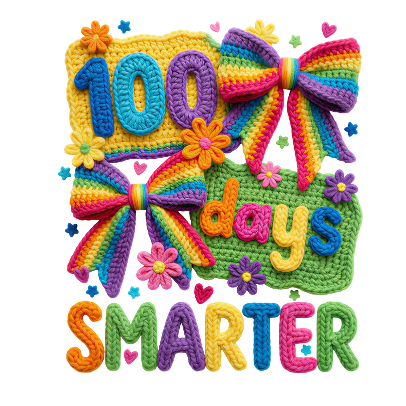 100 Days Smarter Colorful Yarn Direct To Film Print, DTF Print, Ready To Press Print For T-Shirts